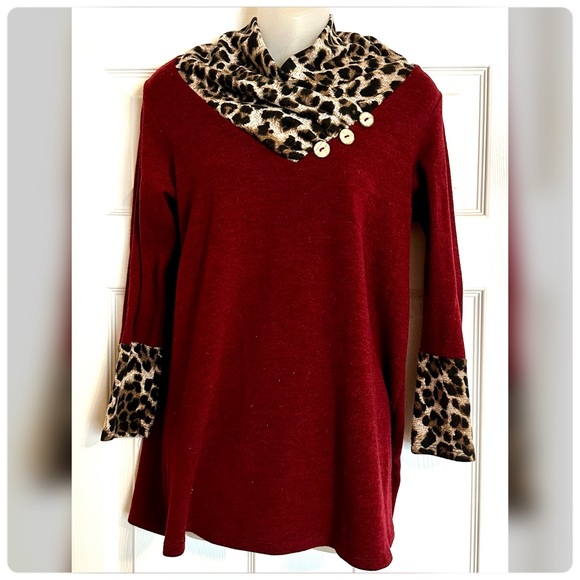 Lilypad Animal Print Cowl Neck Sweater - Picture 1 of 6